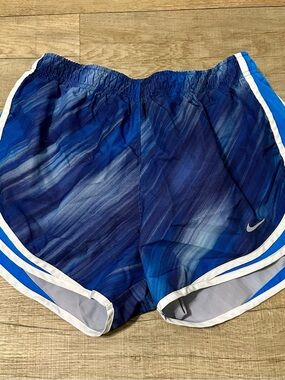 Nike Women's Dark Blue Gradient Athletic Shorts with White Trim
